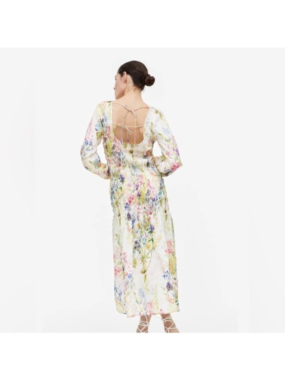 H&M Smocked Floral Long Sleeve Maxi Dress Medium - Picture 4 of 16